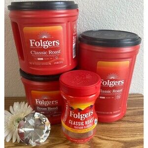 Lot of 4 Empty Folgers Plastic Coffee Cans 8, 25 and 43.5 oz Storage Containers